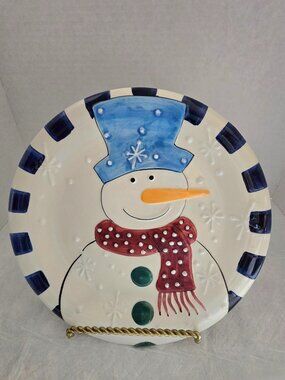 Vintage Bella Casa By Ganz Christmas Snowman Cookie Goodies Plate/Platter EUC.